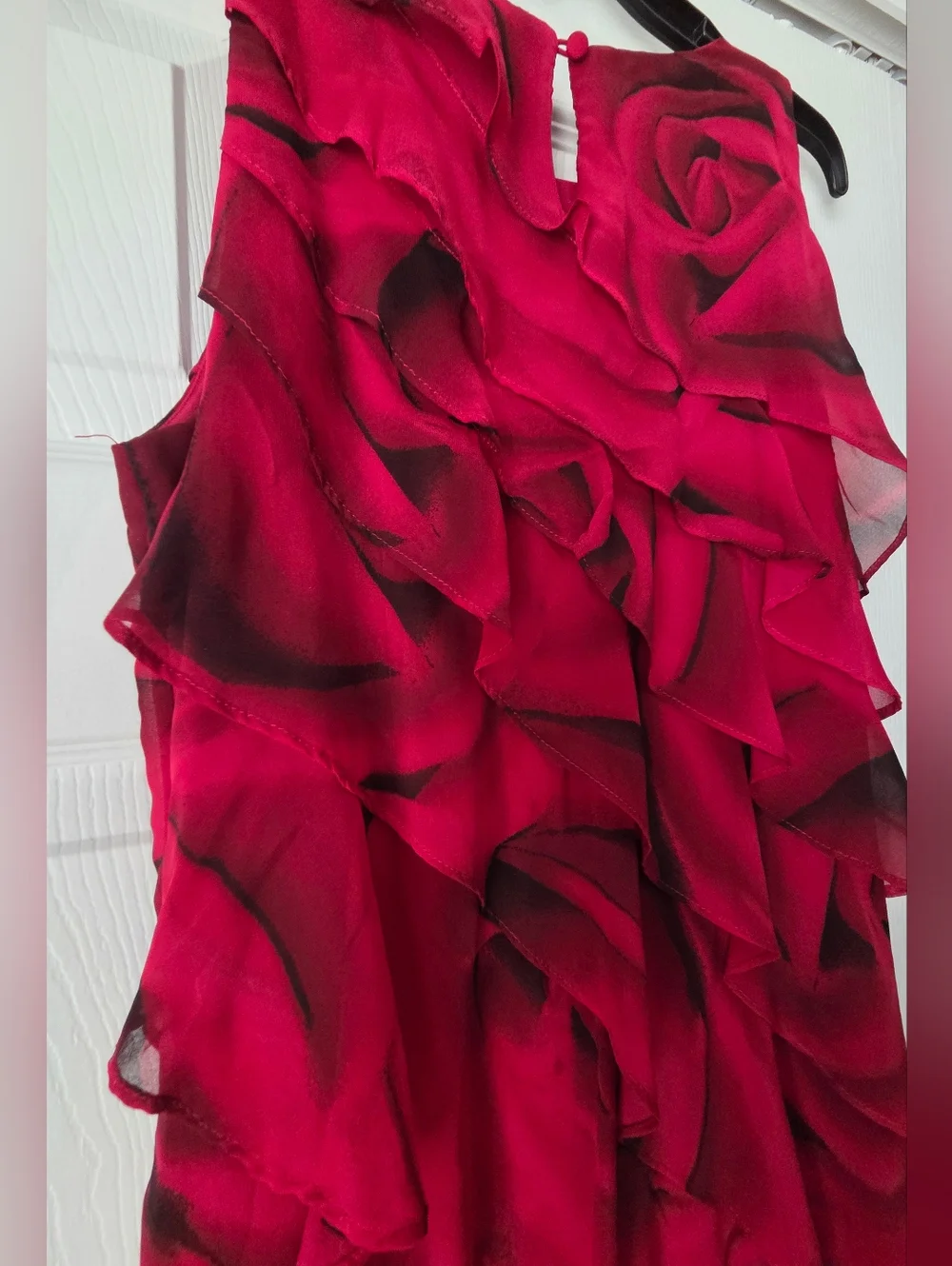 White House Black Market Red & Black Ruffle Midi Dress Size M - Picture 5 of 12